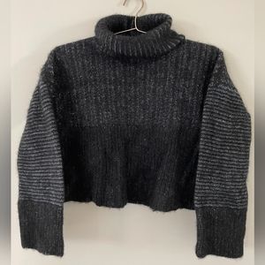 100% Alpaca Wool, Peruvian Connection Boxy Cropped Turtleneck, Gray - Sz Med